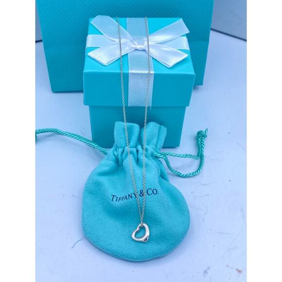 Authentic Tiffany & Co Elsa Peretti Small Open Heart Pendant Necklace 16" - Picture 3 of 11